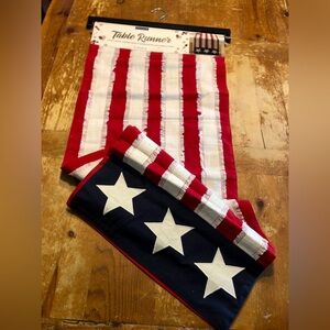 Envogue Red, White & Navy Striped Table Runner 4th July NWT